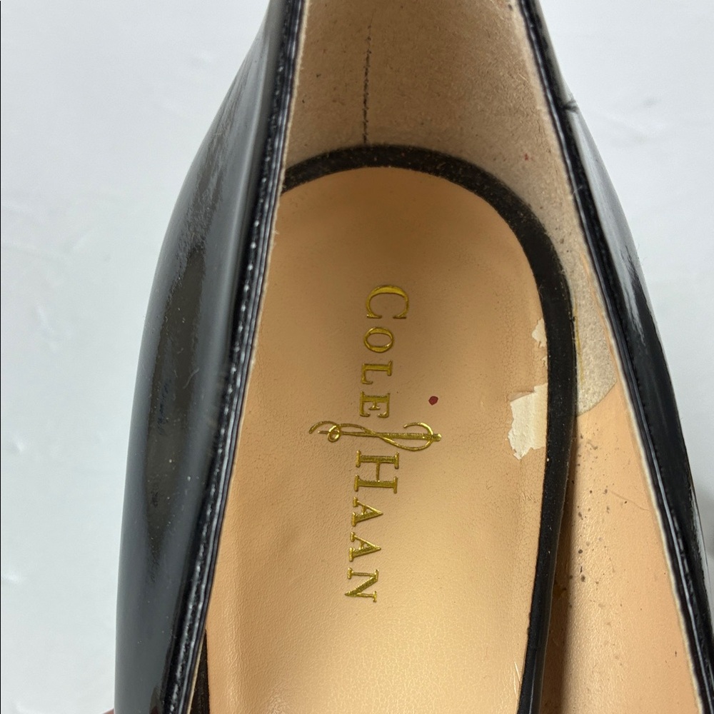 Cole Haan Black Patent Peep-Toe Heels Nike Colab 9B Classic Pumps Work Party - Picture 5 of 9